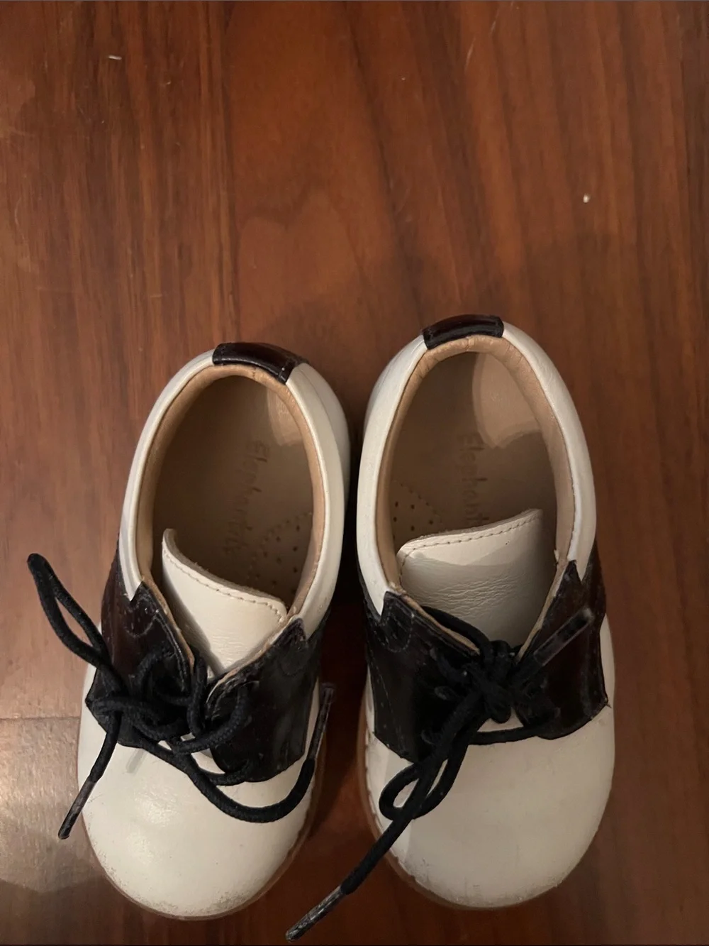 Elephantito White and Black Saddle Lace-Up Kids Dress Shoes